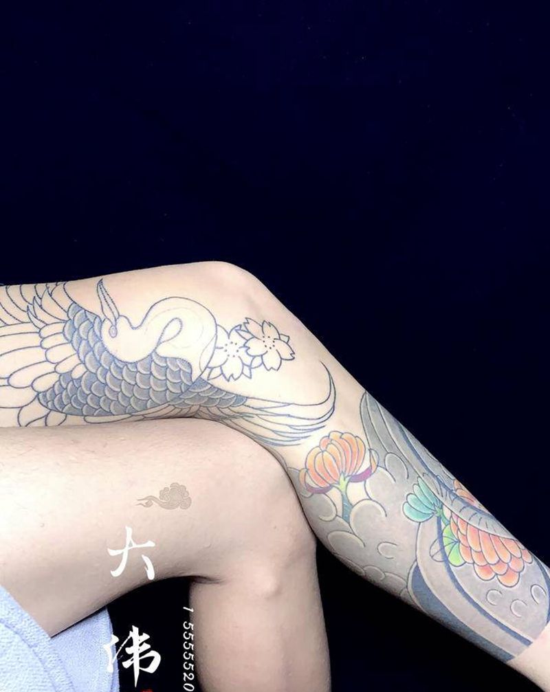 花腿 老传统 日式 腿纹身纹身图片_腿部纹身图案