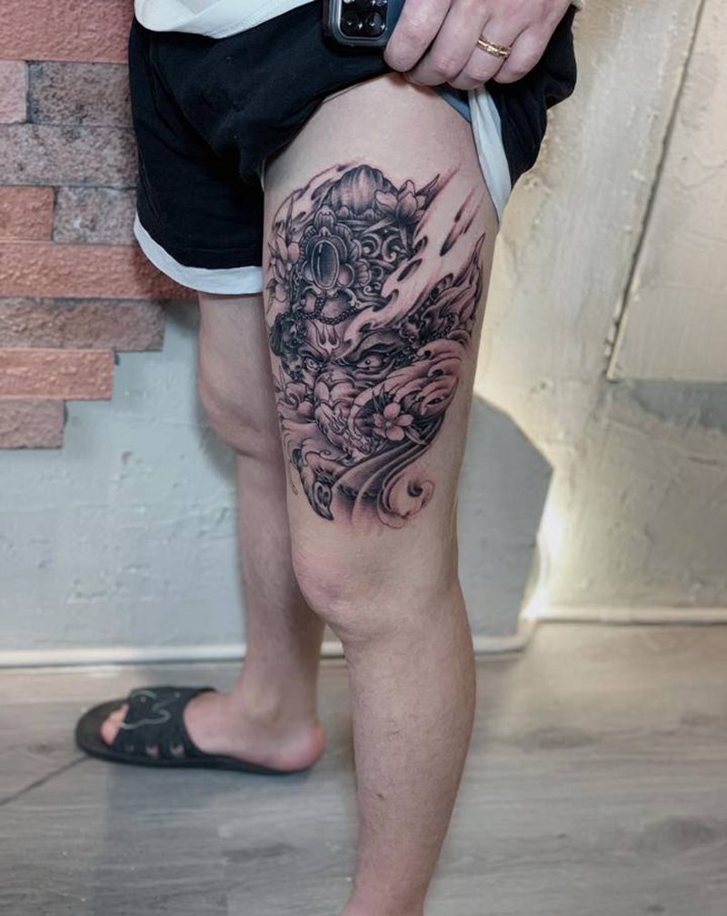 象神纹身图片_腿部新传统纹身图案