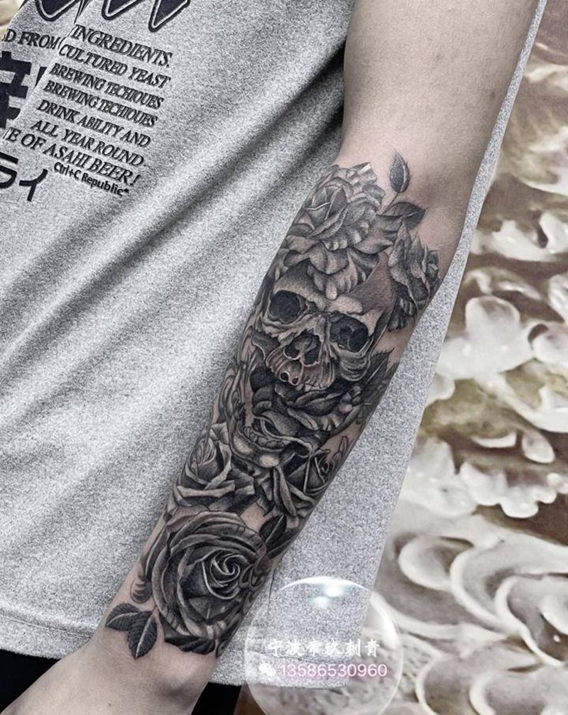 骷髅纹身图片_手臂欧美写实纹身图案