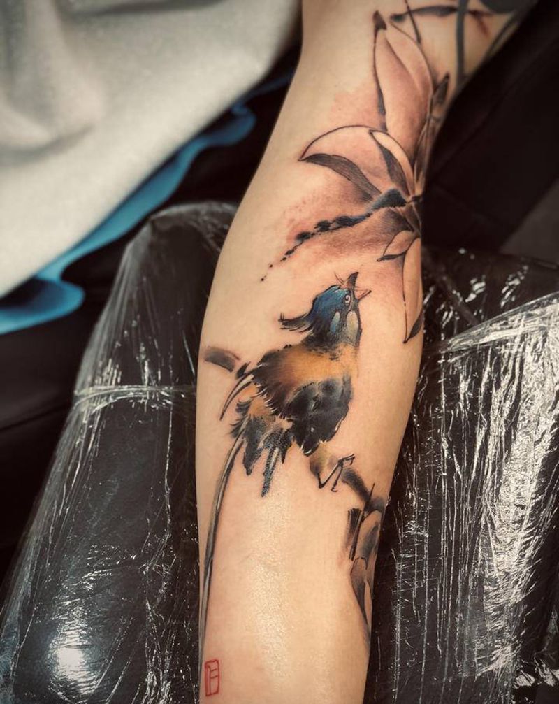 花鸟纹身图片_手部手臂水彩水墨纹身图案