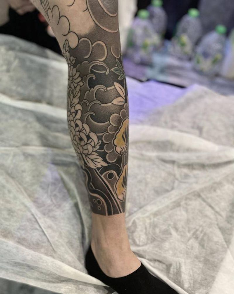 菊纹身图片_老传统纹身图案