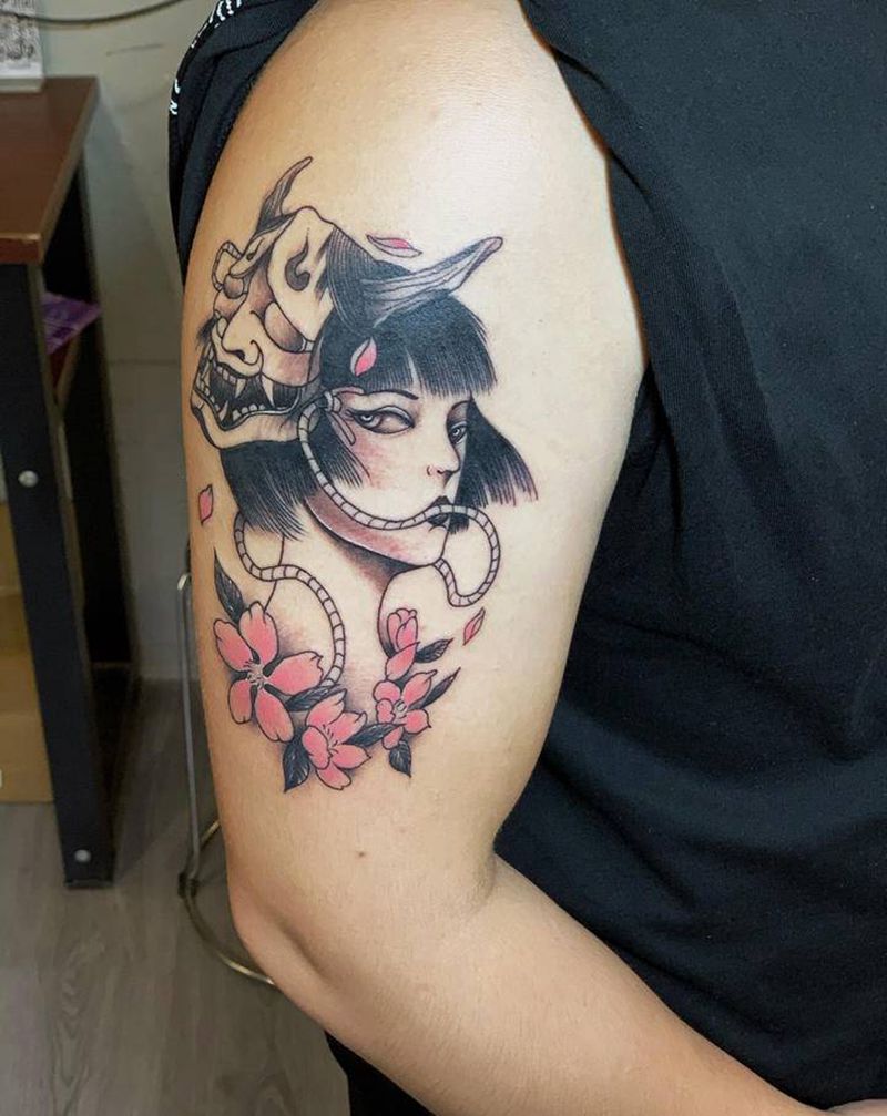 艺妓，般若，纹身图片_手臂手部新传统纹身图案