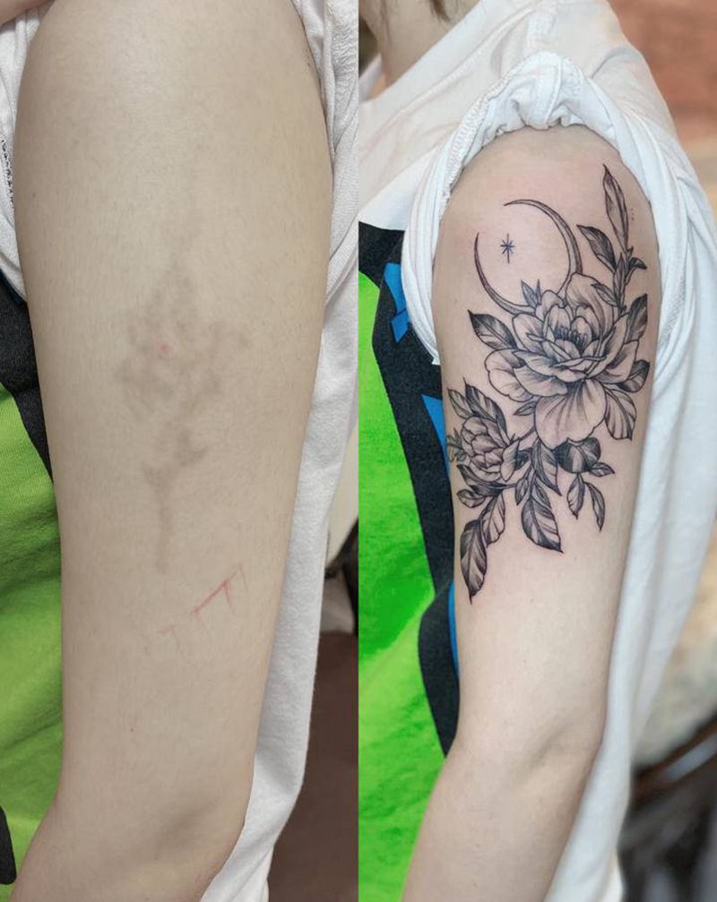 遮盖，素花纹身图片_手臂点刺几何纹身图案