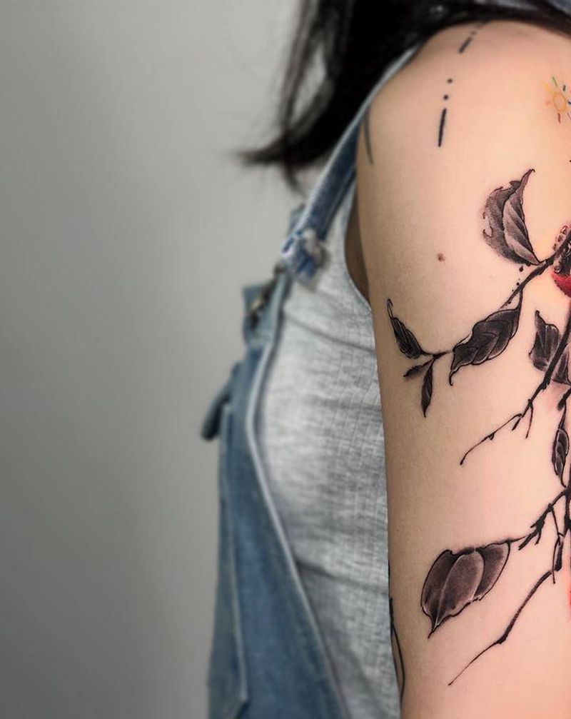 柿子纹身图片_手部手臂水墨水彩纹身图案