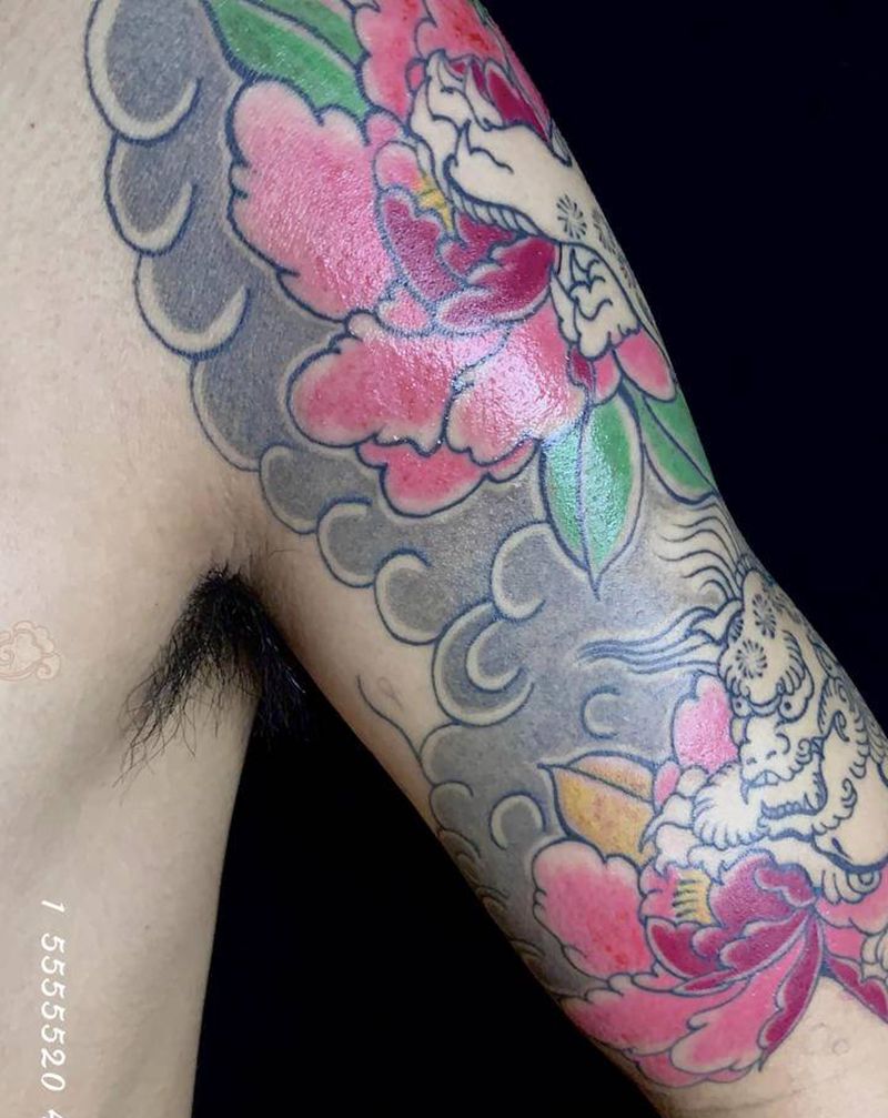 唐狮 日式 老传统 纹身纹身图片_手臂纹身图案