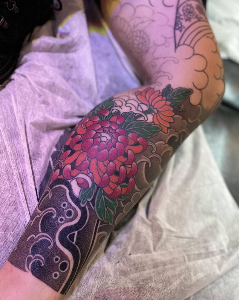 菊纹身图片_老传统纹身图案