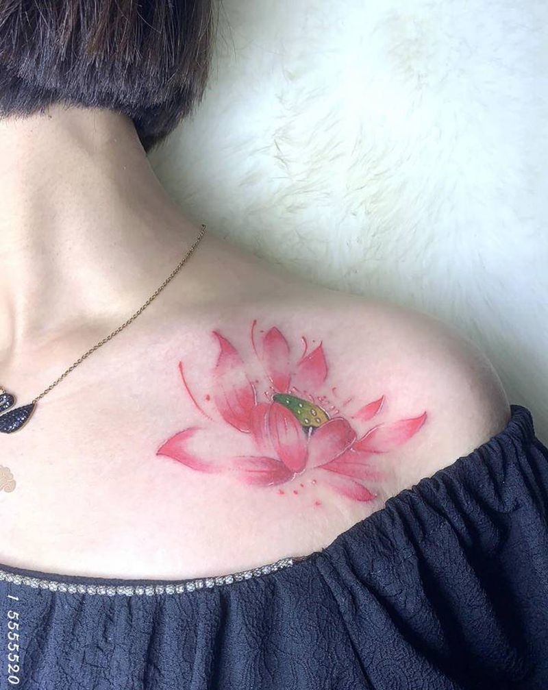 莲花纹身图片_肩部纹身图案