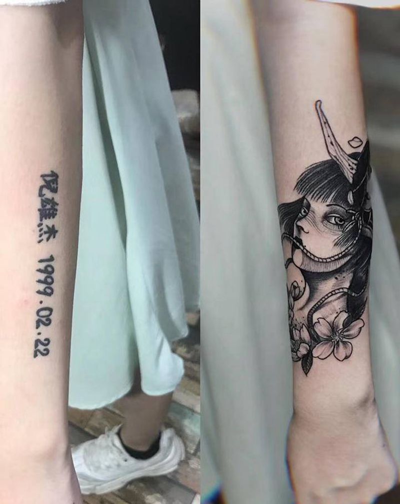 遮盖纹身，富江纹身纹身图片_手臂新传统几何纹身图案