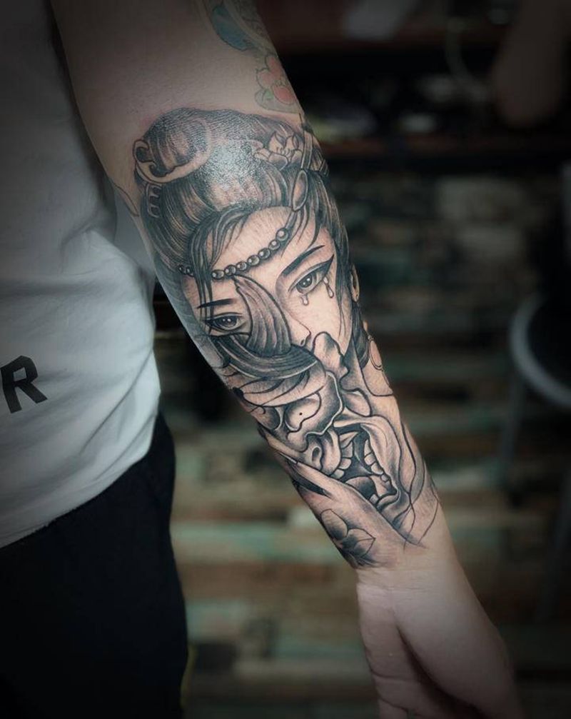 艺妓，花旦纹身图片_手臂新传统纹身图案