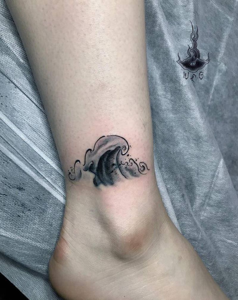 浪纹身图片_腿部纹身图案