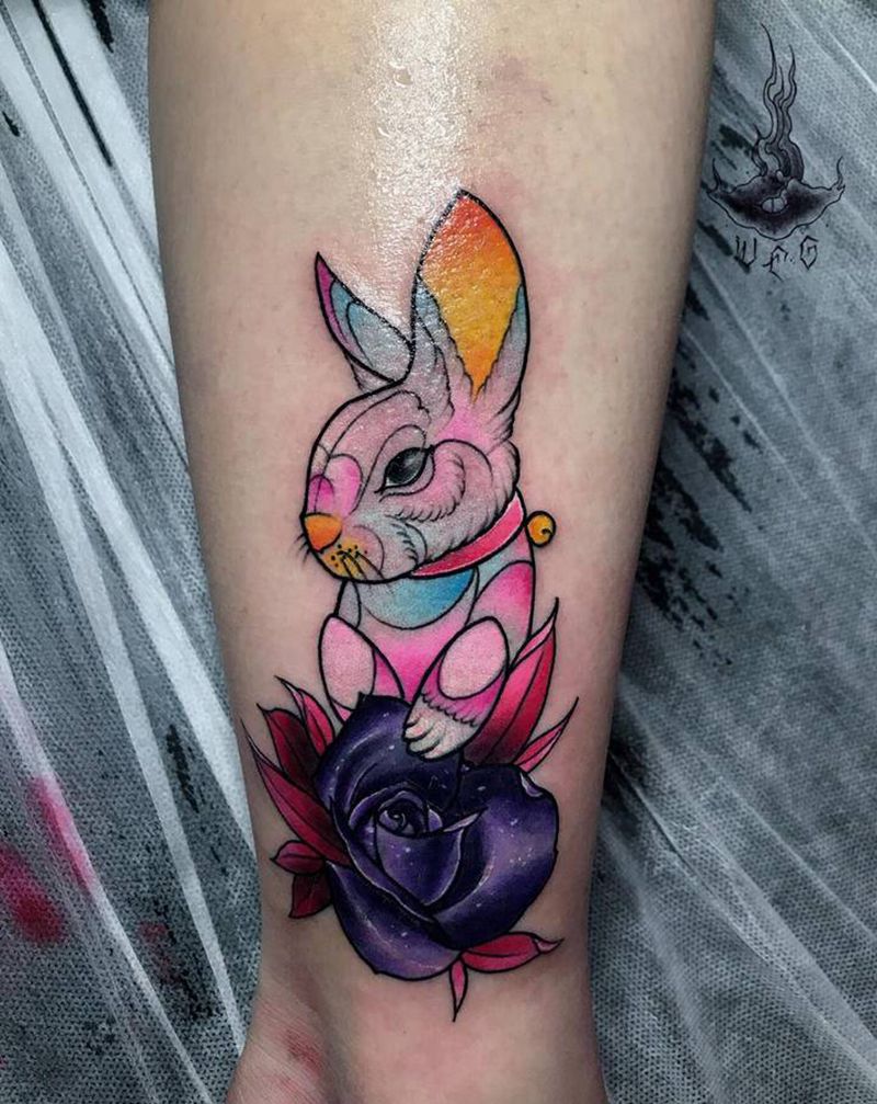兔子纹身图片_腿部纹身图案