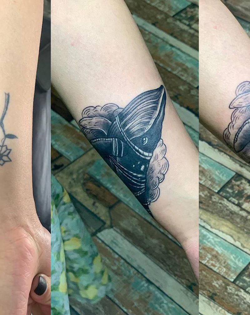 鲸鱼纹身，遮盖纹身纹身图片_手臂几何纹身图案
