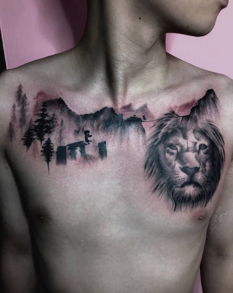 地狱边境纹身图片_胸部纹身图案