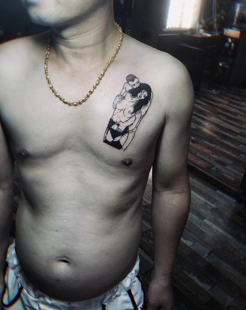 人体纹身纹身图片_胸部几何纹身图案