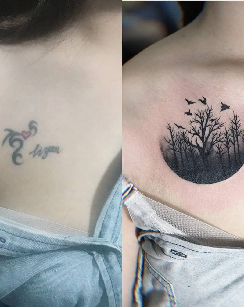 遮盖纹身纹身图片_胸部点刺几何纹身图案