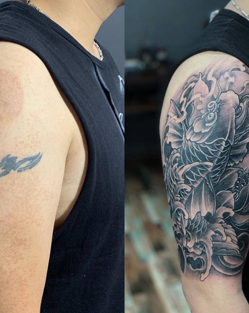 鲤鱼纹身纹身图片_手臂新传统纹身图案