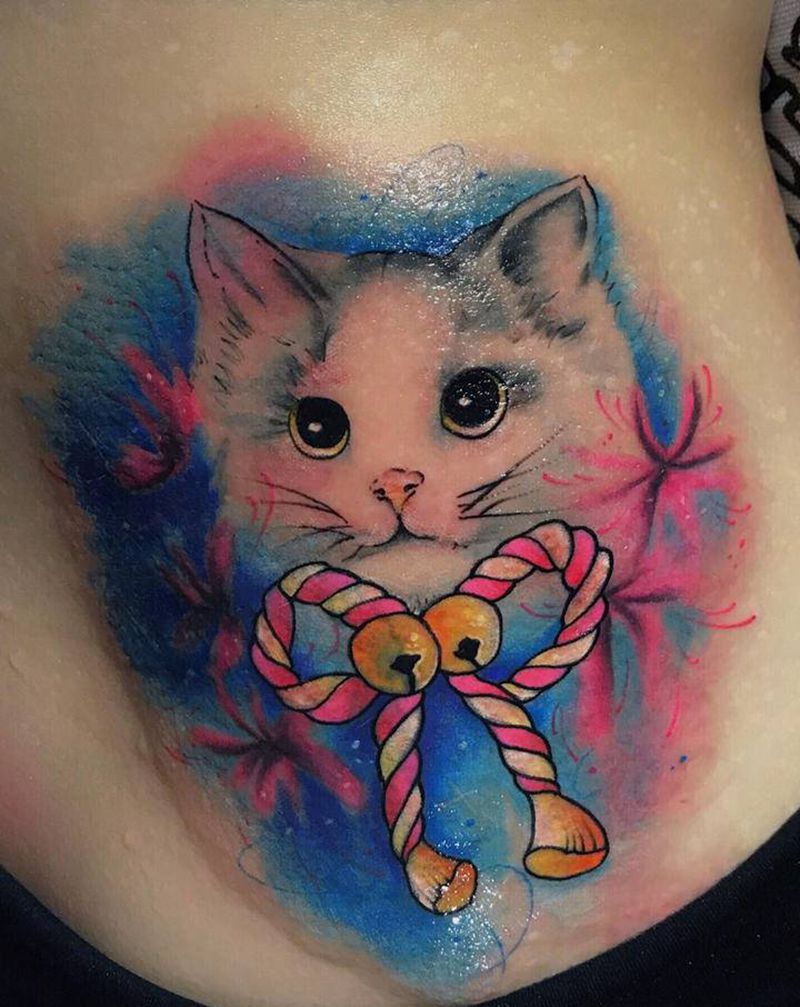 遮盖，猫纹身图片_腰部纹身图案