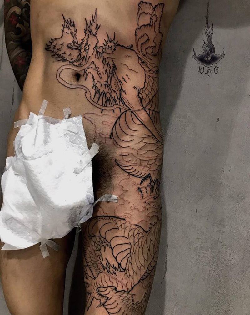 龙纹身图片_腿部纹身图案