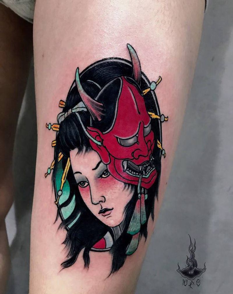 艺妓纹身图片_腿部纹身图案