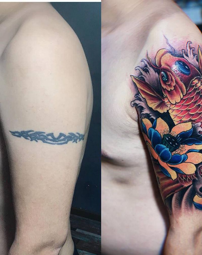 鲤鱼纹身图片_手臂新传统纹身图案