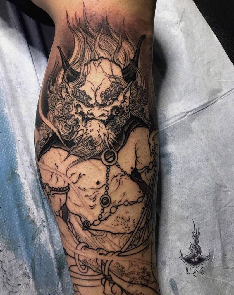 风神纹身图片_腿部纹身图案