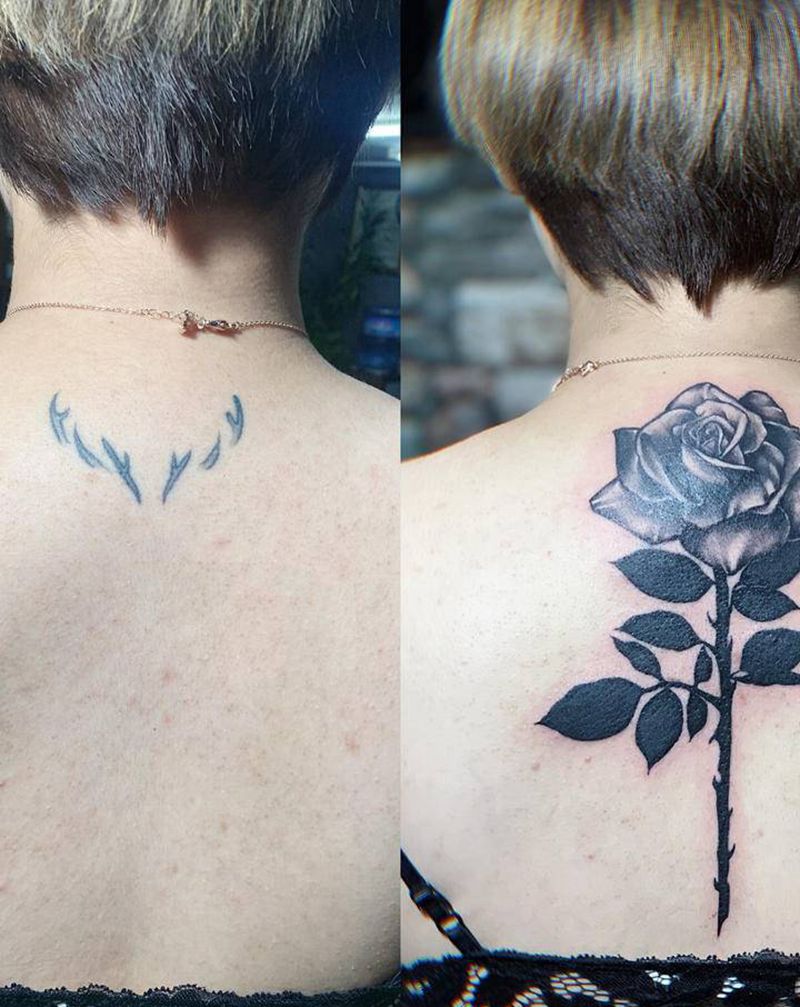 玫瑰花纹身图片_颈部欧美写实Old School纹身图案