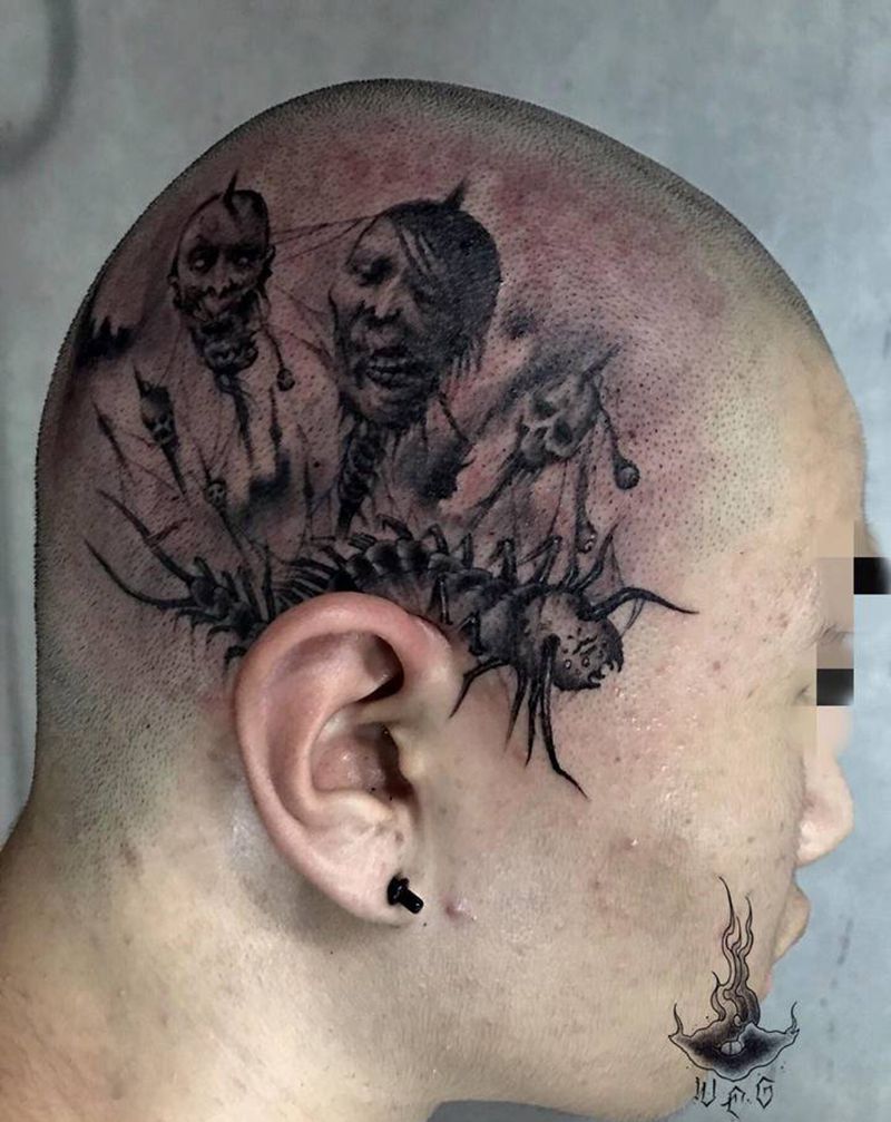 暗黑纹身图片_颈部纹身图案