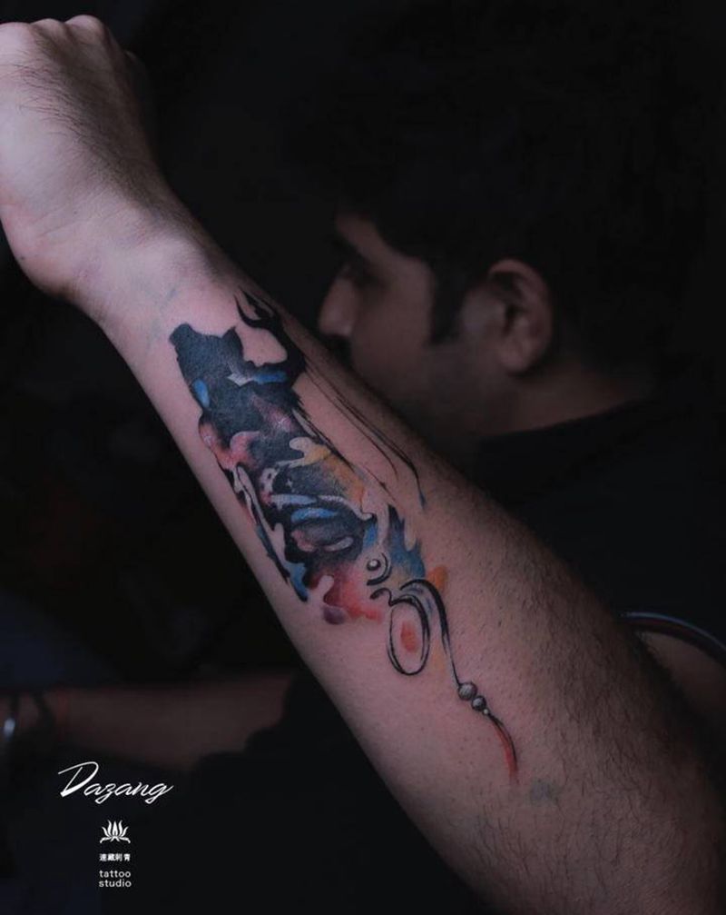 水彩湿婆神纹身图片_手臂水彩纹身图案