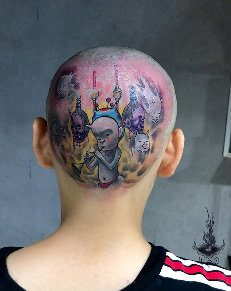 喜欢就点点赞啊，喜欢就来扎个头纹身图片_颈部纹身图案