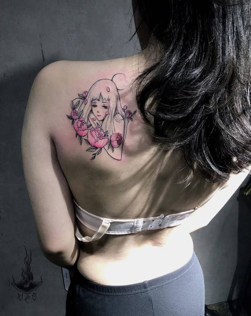 美少女纹身图片_肩部纹身图案