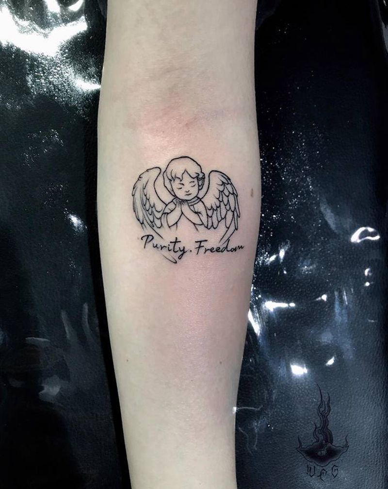 小天使纹身图片_手部纹身图案
