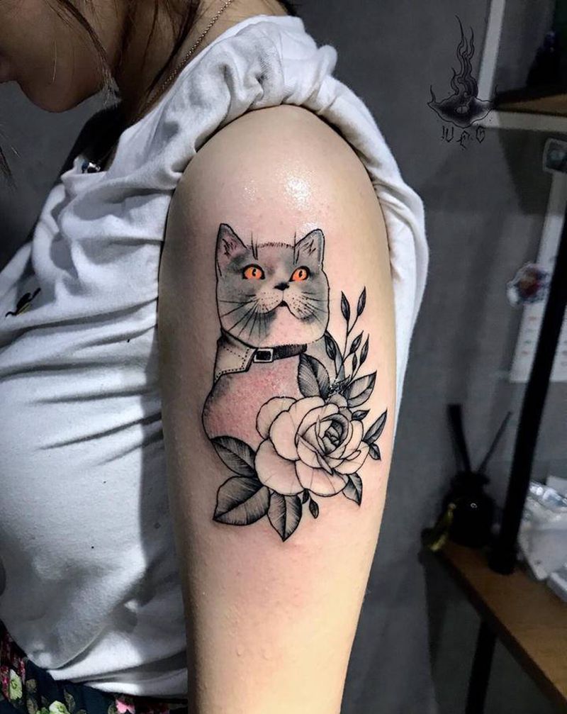 猫咪纹身图片_手部纹身图案