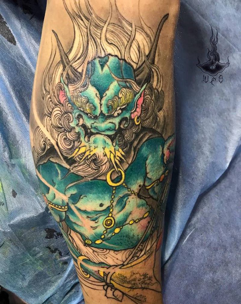 风神纹身图片_腿部纹身图案