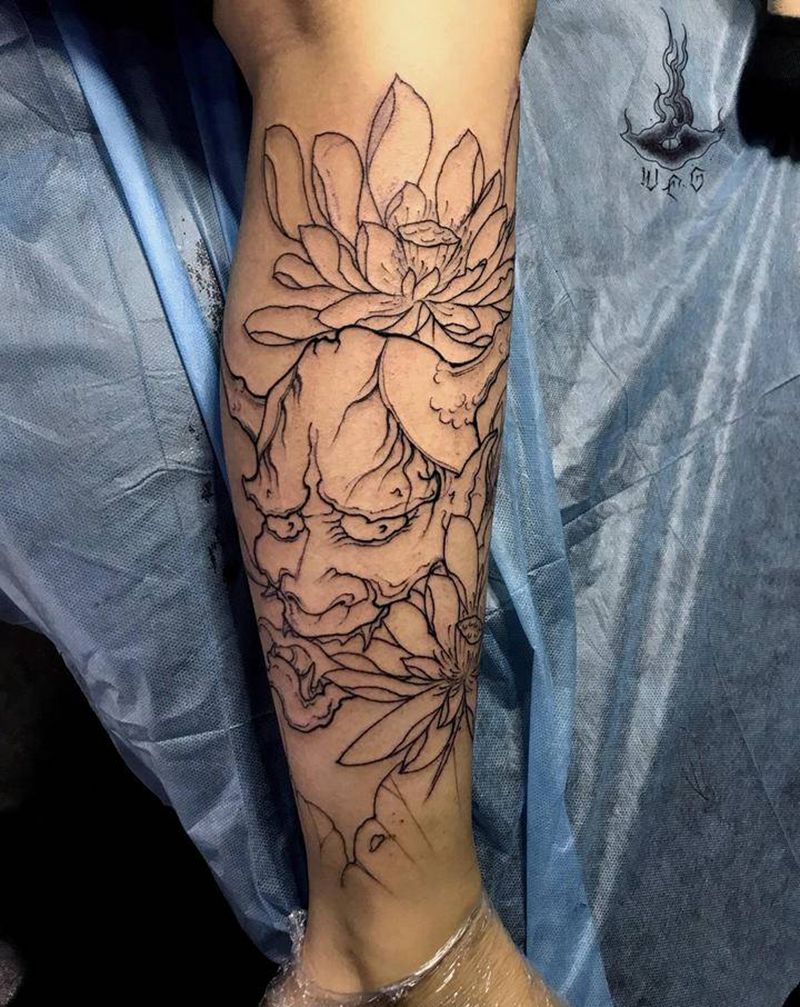 般若纹身图片_腿部纹身图案