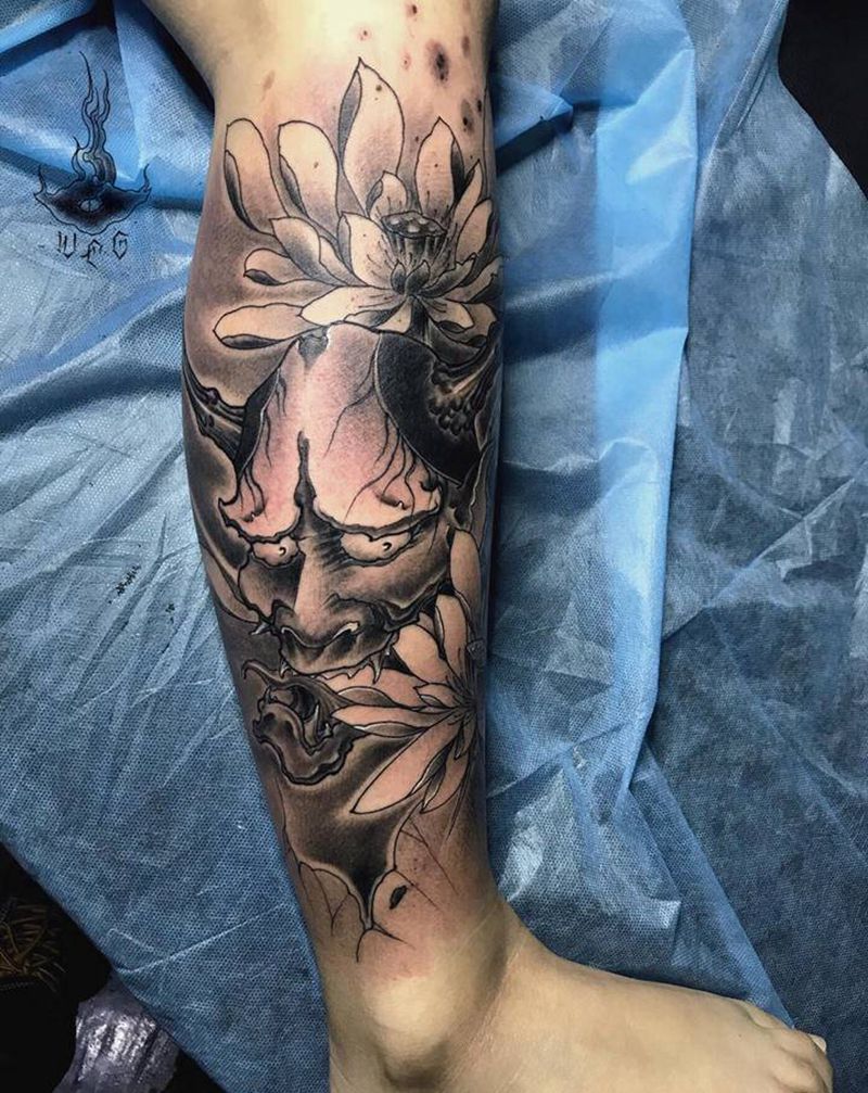 般若纹身图片_腿部纹身图案