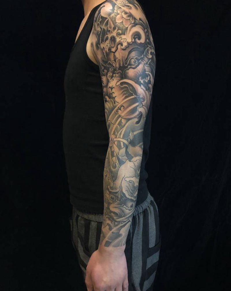 花臂纹身图片_手臂新传统纹身图案