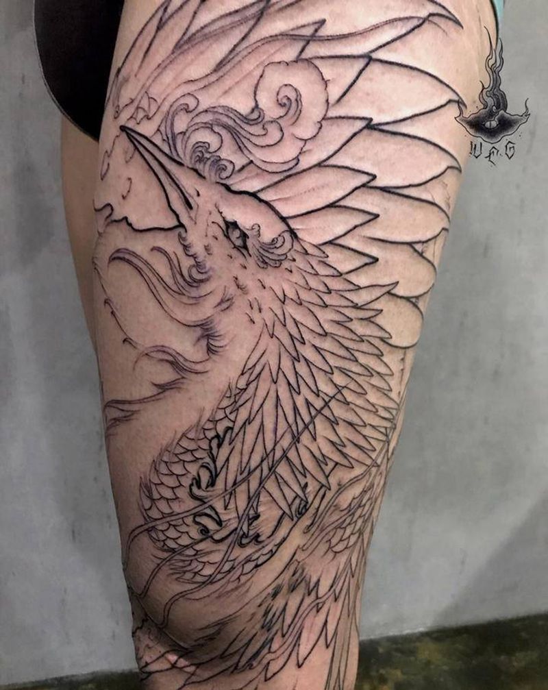 凤凰纹身图片_腿部纹身图案