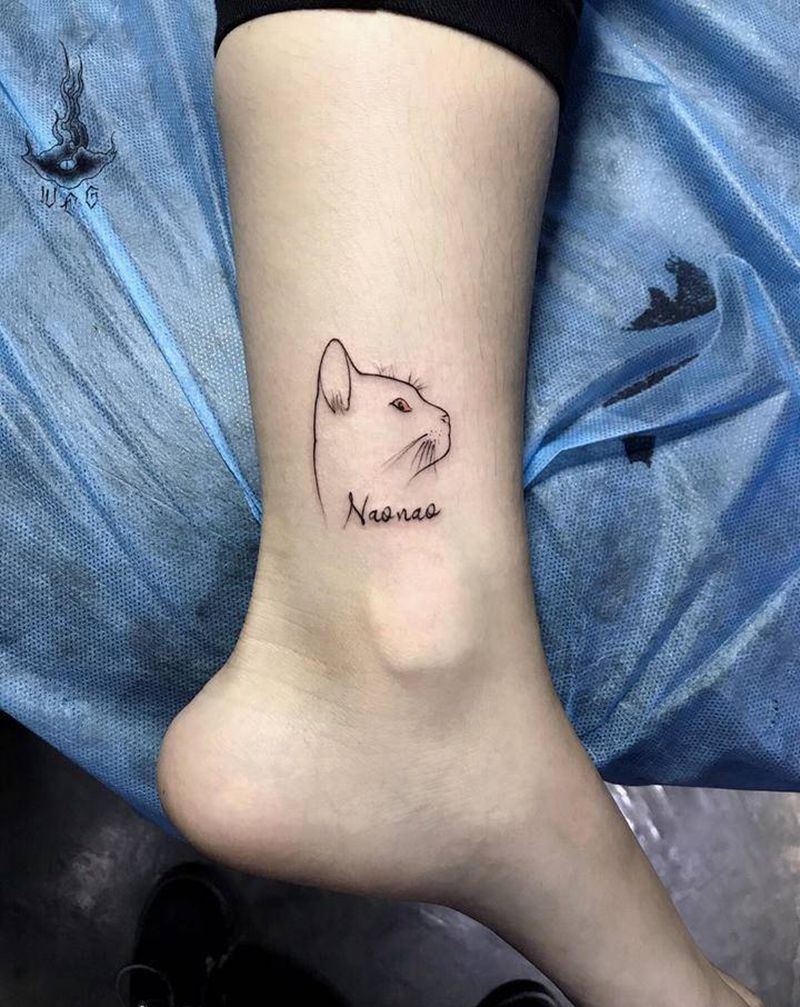小猫纹身图片_腿部纹身图案