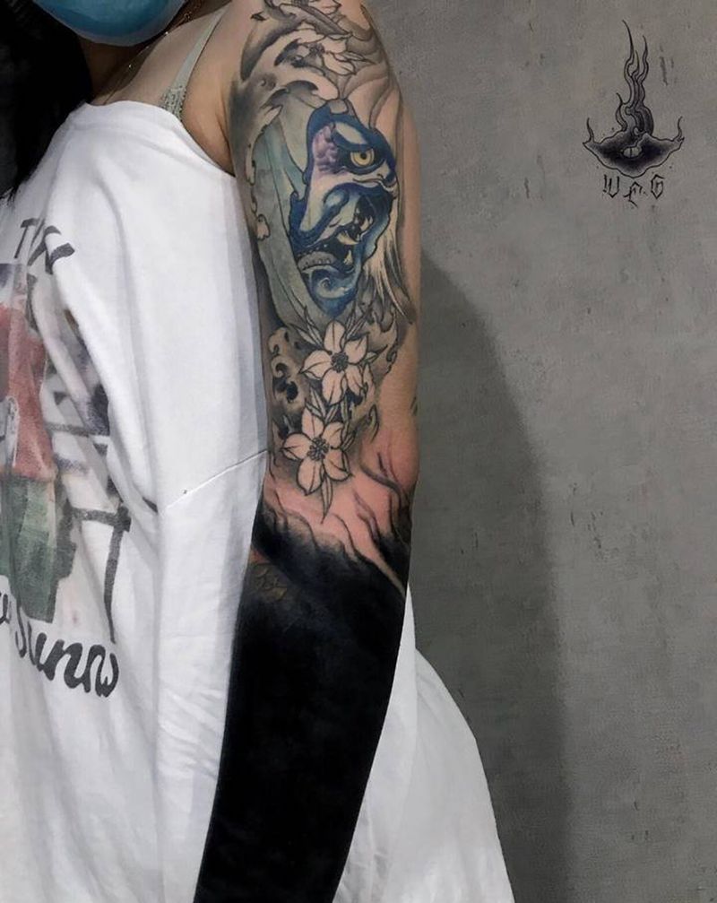 黑臂遮盖未完成纹身图片_手部纹身图案