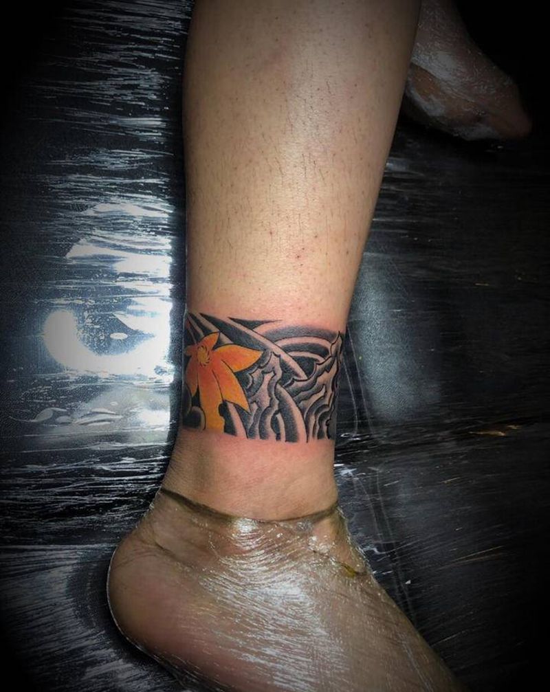 脚环纹身图片_腿部新传统纹身图案