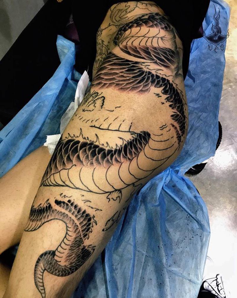 龙纹身图片_腿部纹身图案