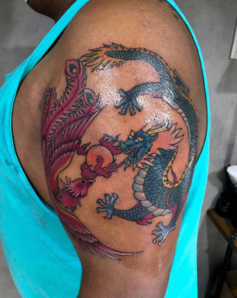 龙凤呈祥纹身图片_手部纹身图案