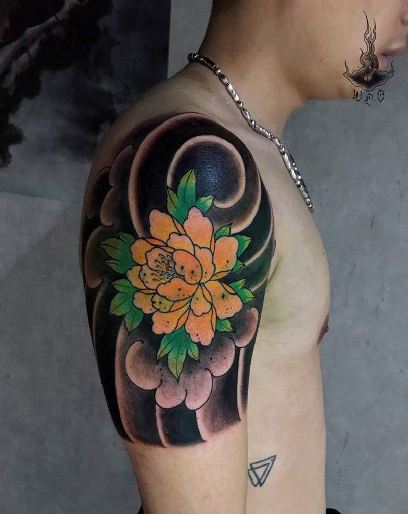 牡丹纹身图片_手部纹身图案