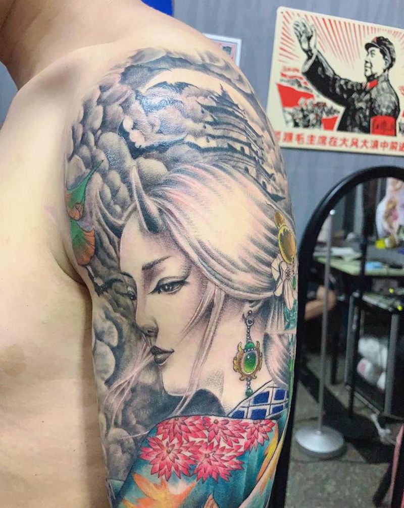 花臂纹身图片_手臂新传统纹身图案