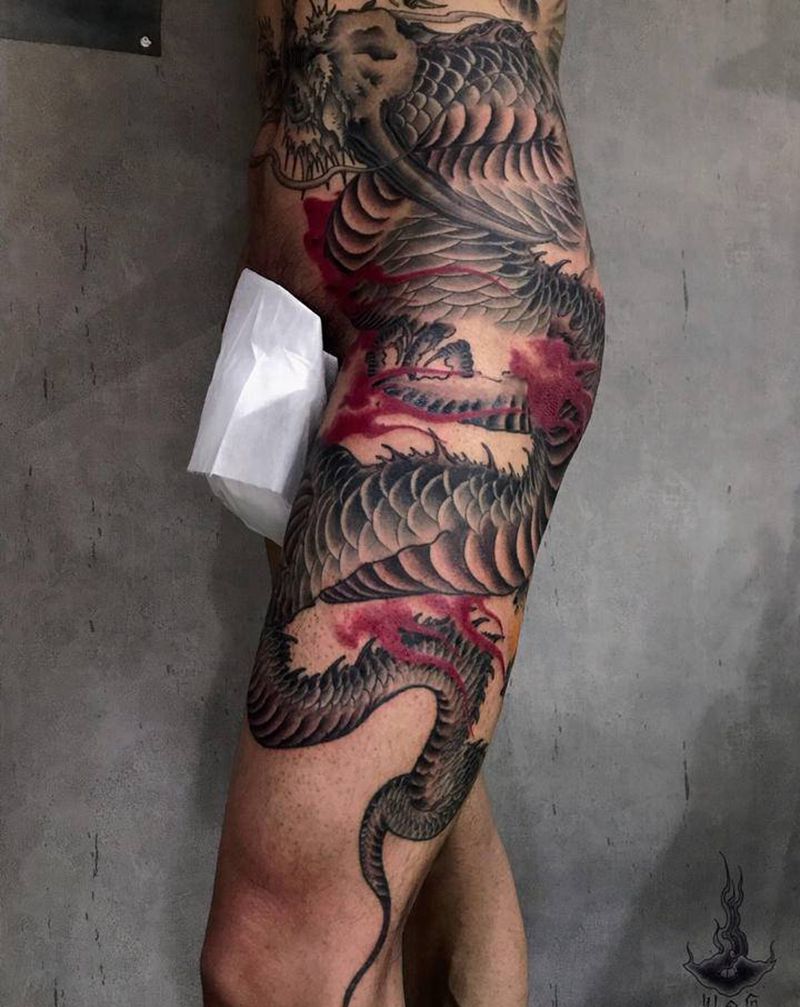 龙纹身图片_腿部纹身图案