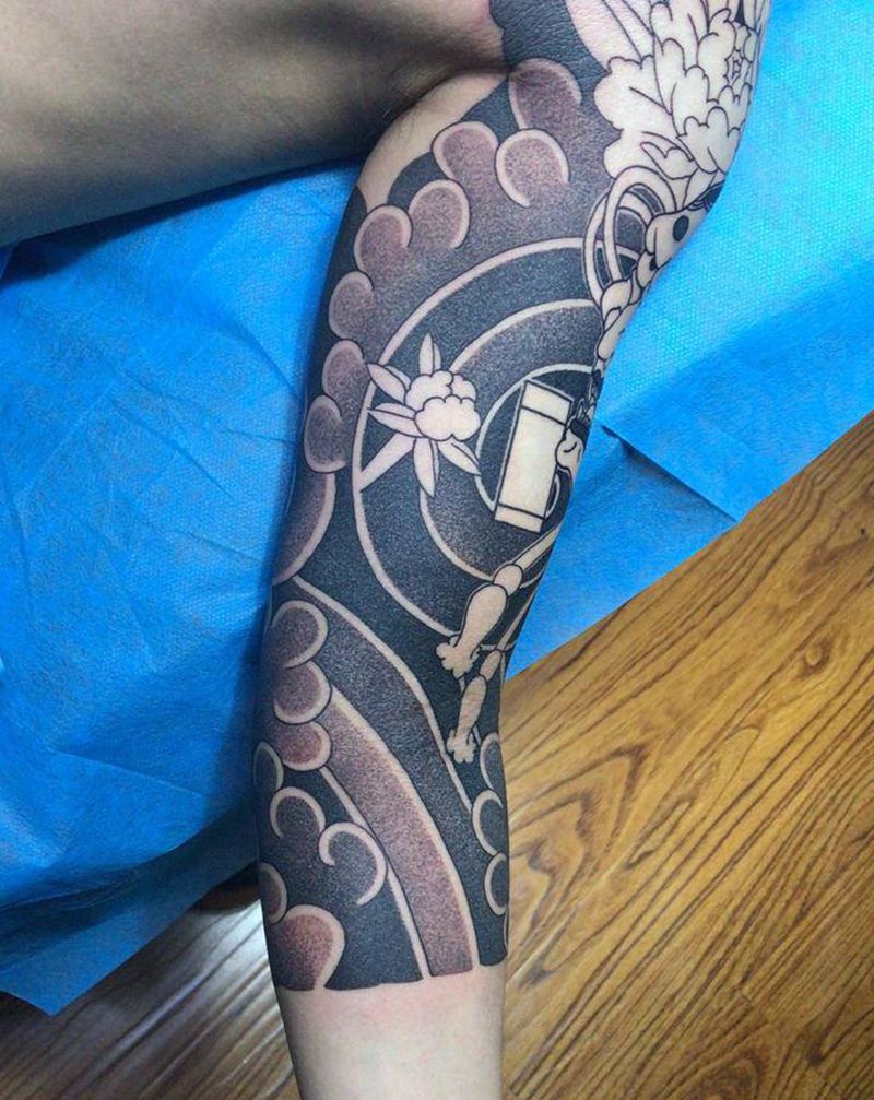 日式花臂纹身图片_手臂老传统纹身图案