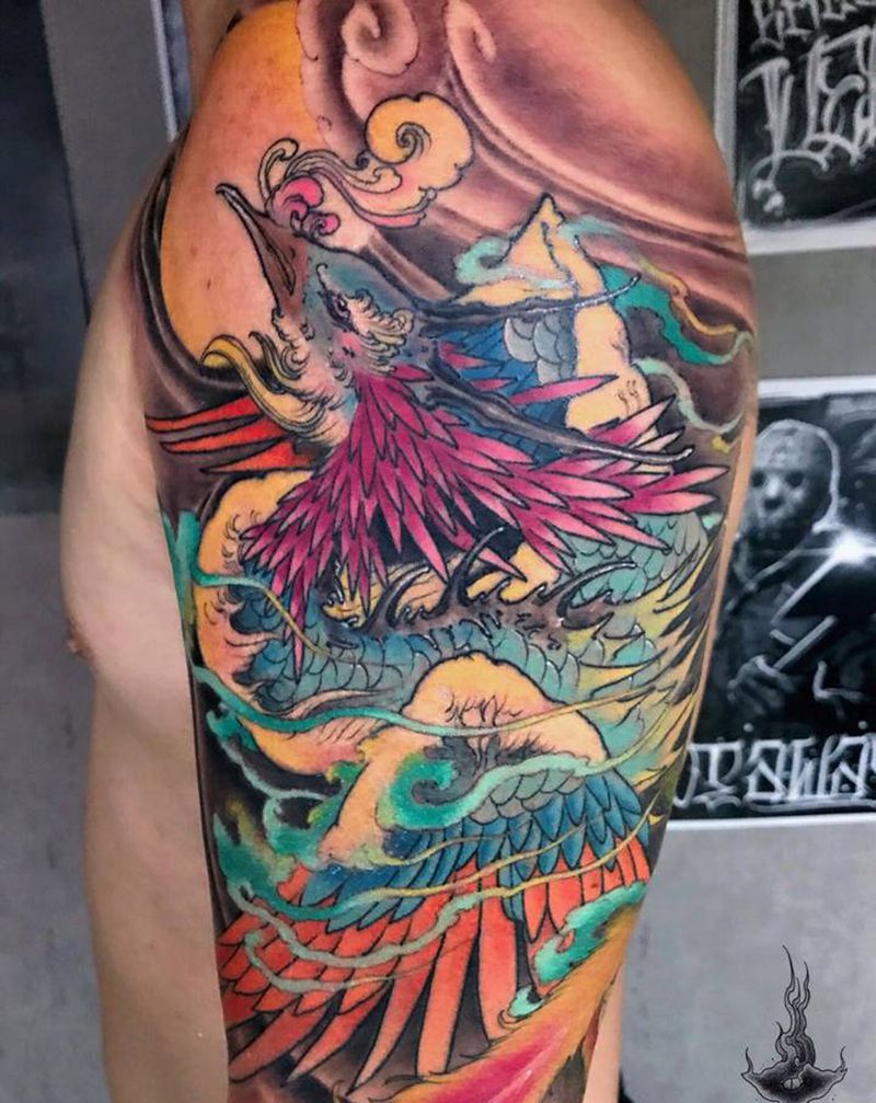 凤凰纹身图片_手部纹身图案