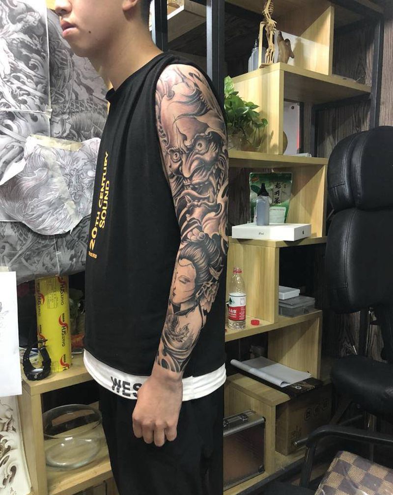 般若艺姬纹身图片_手臂新传统纹身图案