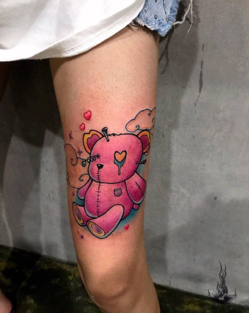 熊纹身图片_腿部纹身图案