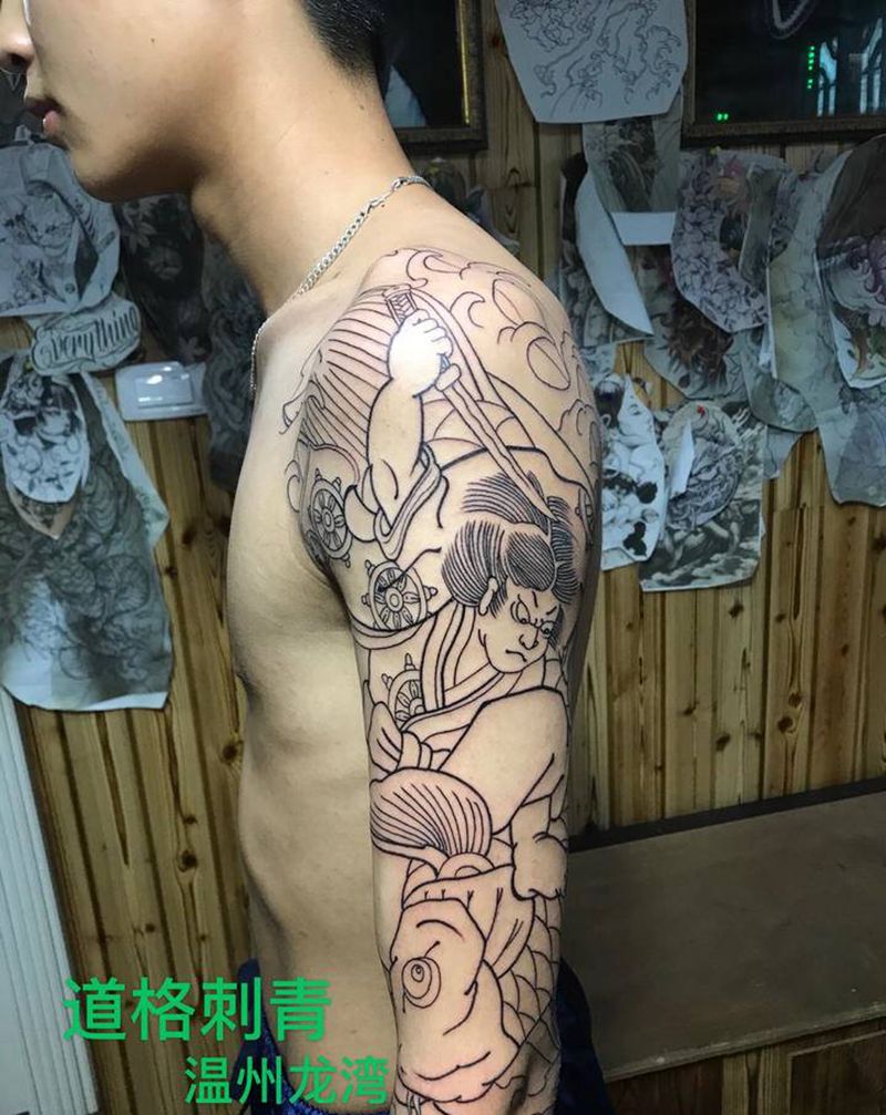 未完成纹身图片_手臂老传统纹身图案